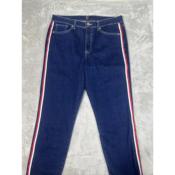 Women’s Tommy Hilfiger Denim Jeans Tribeca Skinny Dark Wash Side Stripes Size 12 - Picture 5 of 15